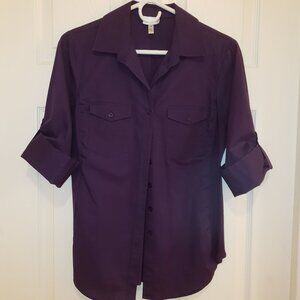 Harve Benard Purple Button-up Cargo Shirt Size M 3/4 Roll Tab Sleeves Shirttail